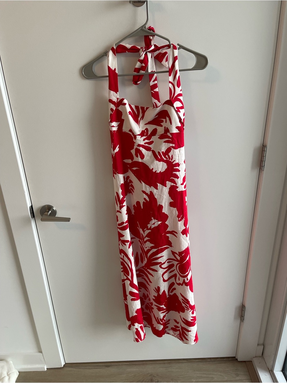 Zara Red and White Halter Maxi Dress